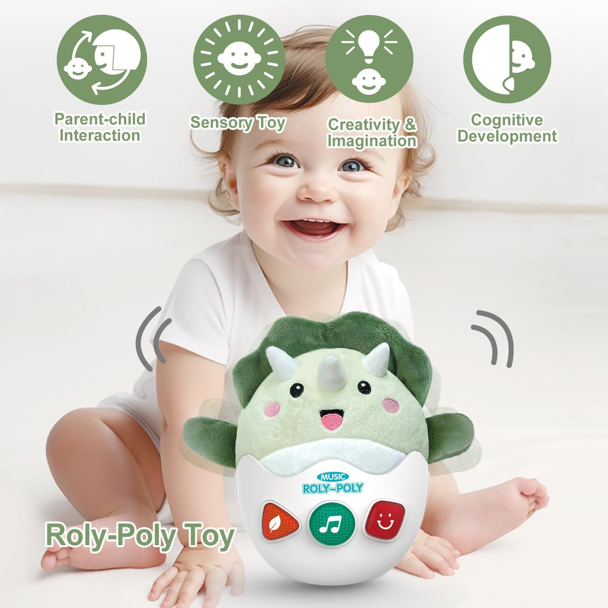 Baby Dinosaur Toys 0-3-6-12 Months, Musical Infant Toys with Light & Sounds, Soft Plush Stuffed