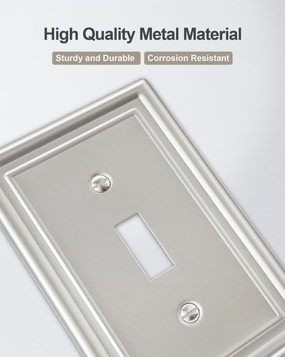 2-Pack Single Toggle Wall Plate, Metal Light Switch Cover, Satin Nickel Switch Plate Cover