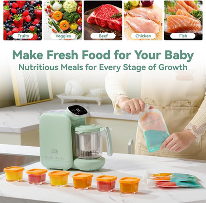 Chefhandy 5-in-1 Baby Food Maker with Stainless Steel Steam Basket, Green