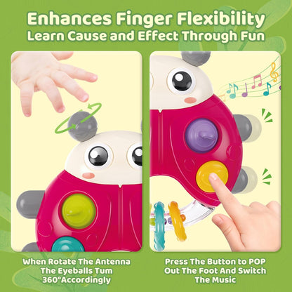 Ladybug Baby Light Up Toys with Rattle Led Light Music, Interactive Educational Fine Motor