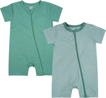 Teach Leanbh Baby Boys or Girls 2 Pack Pajamas Cotton Short Sleeve Zipper Romper Jumpsuits Sleep