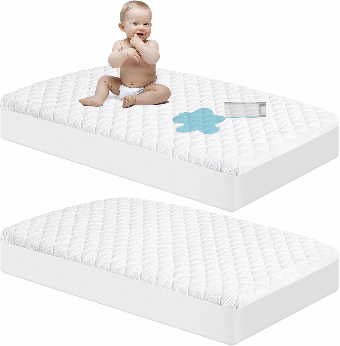 NTBAY 2 Pack Waterproof Crib Mattress Protector, Quilted 28"x52" Toddler Fitted Sheet - Machine