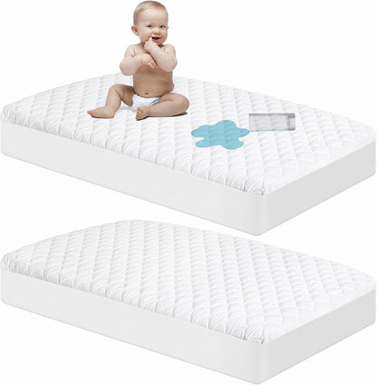 NTBAY 2 Pack Waterproof Mini Crib Mattress Protector, Quilted 24"x38" Fitted Mattress Cover