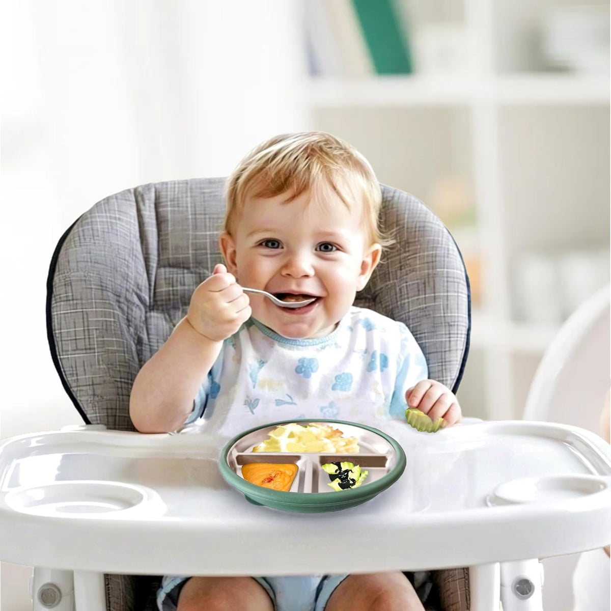3Pack Stainless Steel Kids Plates, 8.1" Divided Toddler Plates with Removable Silicone Suction