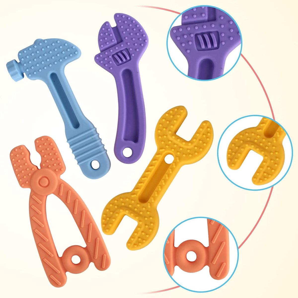 Fu Store 4 Pack Soft Silicone Teething Toys for 0-12 Months 6-24 Months Toddlers Infant Hammer