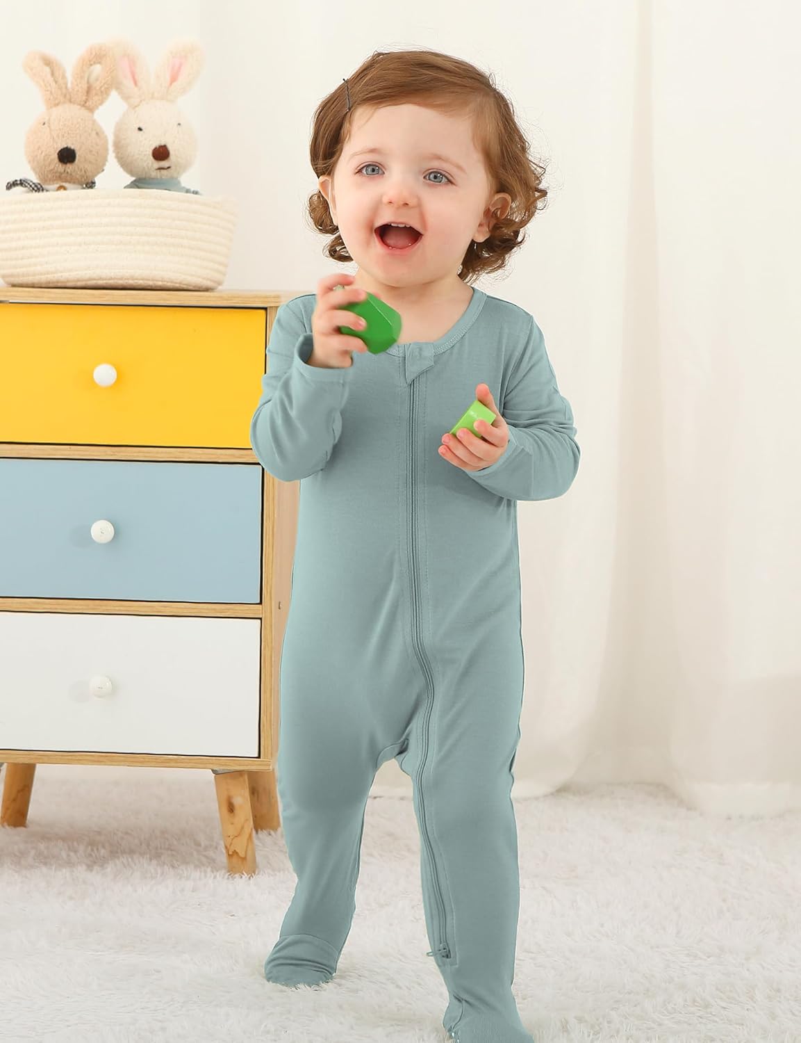 Jimonda Baby Boy Romper 4-Pack - Bamboo Zip-Up Pajamas for 0-24 Months,Unisex Footed