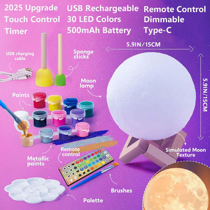 HOLA Paint Your Own Moon Lamp Kit, 2025 Update USB Rechargeable Remote Control, DIY Arts Supplies