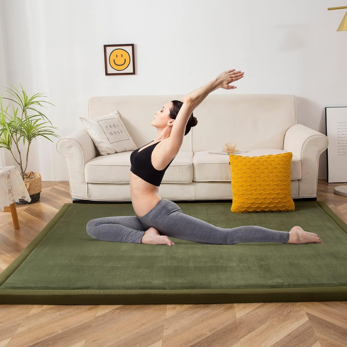 MAXYOYO Coral Velvet Area Rug, Thick Japanese Tatami Mat Living Room Carpet with Non-Slip Backing