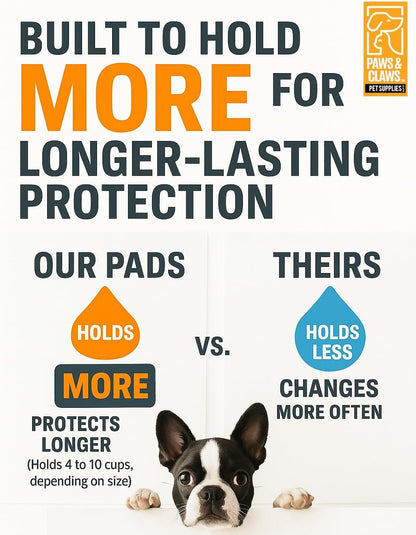 Paws & Claws Premium Disposable Dog Pee Pads – Medium 24"x24", 50 Count – 6-Layer Leak‑Proof, Super