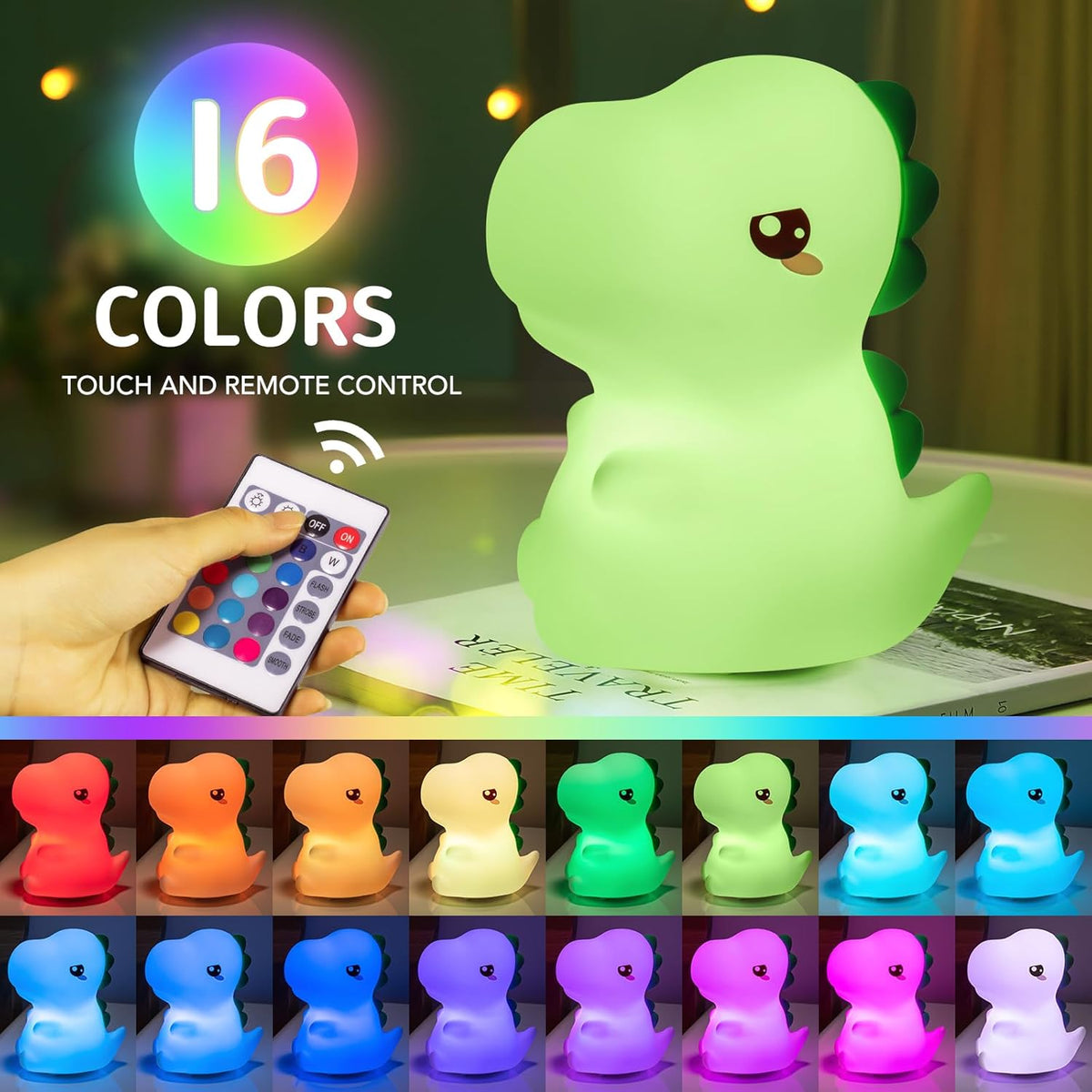 One Fire Dinosaurs Night Lamp, Remote 16 Colors Baby Night Lights for Nursery,Dimmable Dinosaur