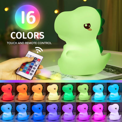 One Fire Dinosaurs Night Lamp, Remote 16 Colors Baby Night Lights for Nursery,Dimmable Dinosaur
