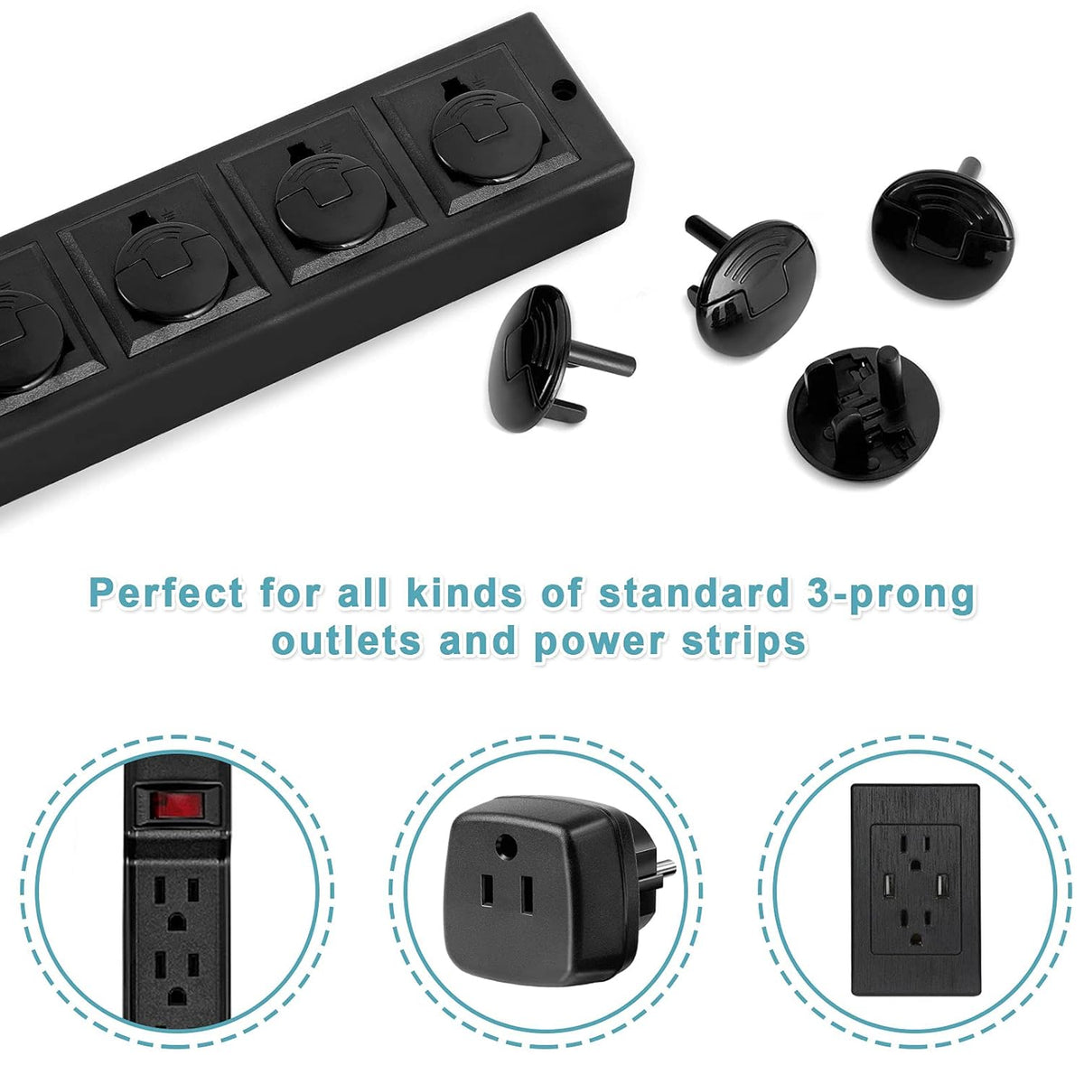 52 Pack Black Safety Outlet Covers Baby Proofing, Electrical Socket Outlet Plugs 3-Prong Child