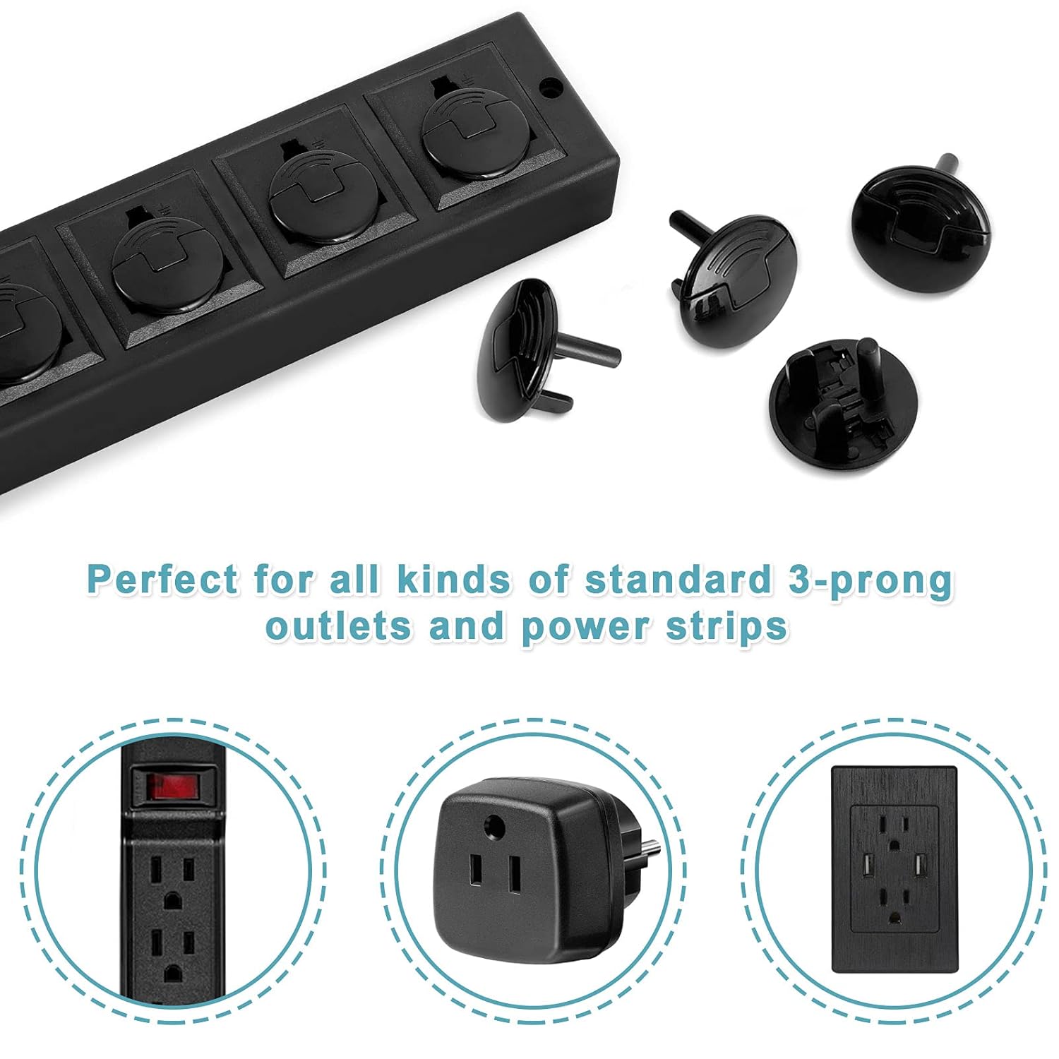 52 Pack Black Safety Outlet Covers Baby Proofing, Electrical Socket Outlet Plugs 3-Prong Child