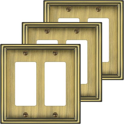 Double Decorator Switch Covers Wall Plate, Antique Brass Decorative Rocker Switch Plates Outlet
