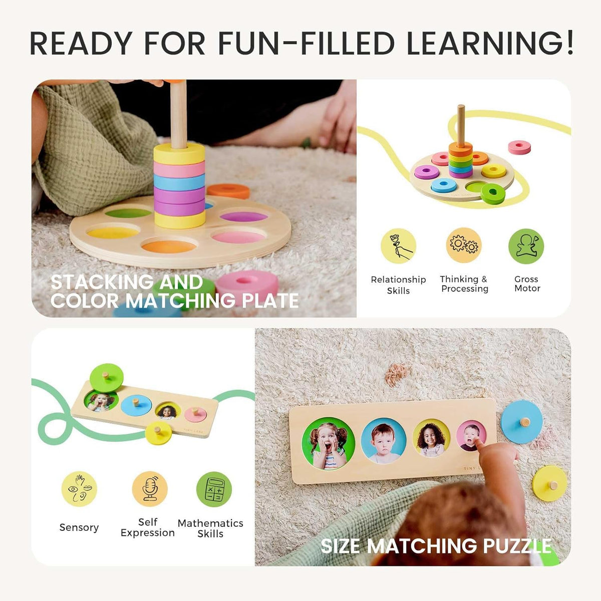 Tiny Land Montessori Toy Set for Baby 13-15 Months Explorer Play Kit - 7-in-1 Baby Drum, Carrot