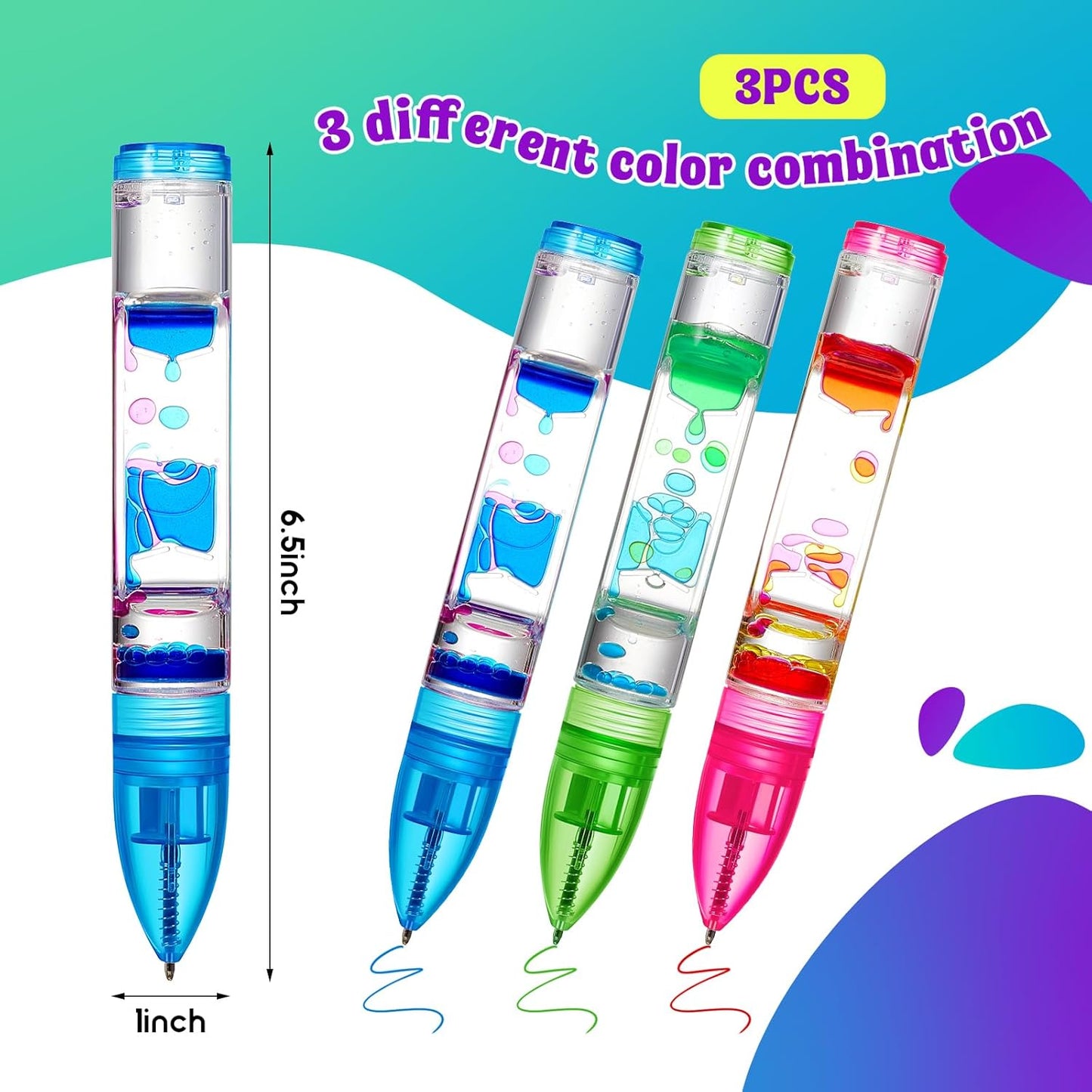 3 Pcs Liquid Motion Bubbler Pens Cool Pens Fidget Pen Fun Liquid Timer Pen Fidget Toys Office Desk