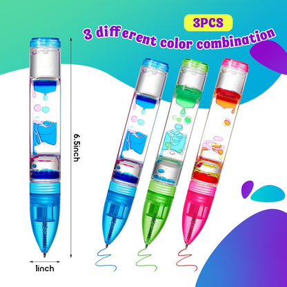 3 Pcs Liquid Motion Bubbler Pens Cool Pens Fidget Pen Fun Liquid Timer Pen Fidget Toys Office Desk