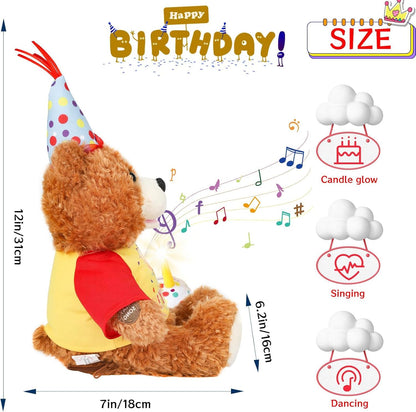 Singing Dancing Teddy Bear with Light Up Candle Playing Happy Birthday Song – Musical Interactive