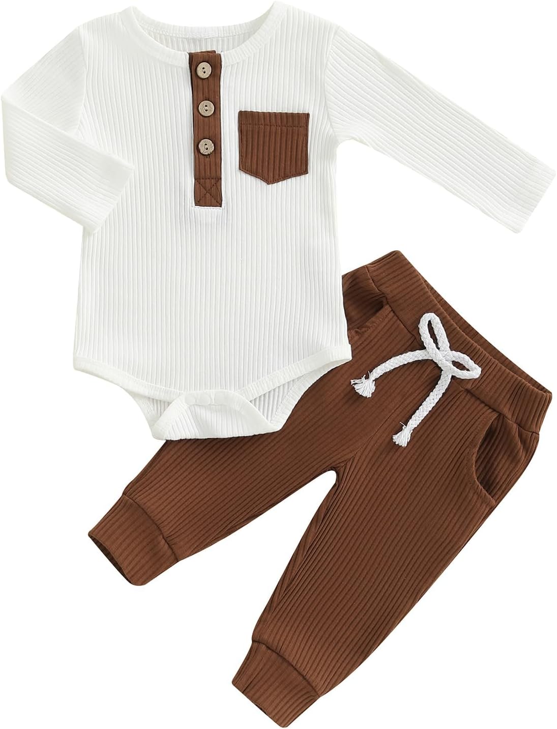 fhutpw Baby Boy Clothes 3 6 12 18 Months Ribbed Knitted Long Sleeve Romper and Pants Sets Newborn