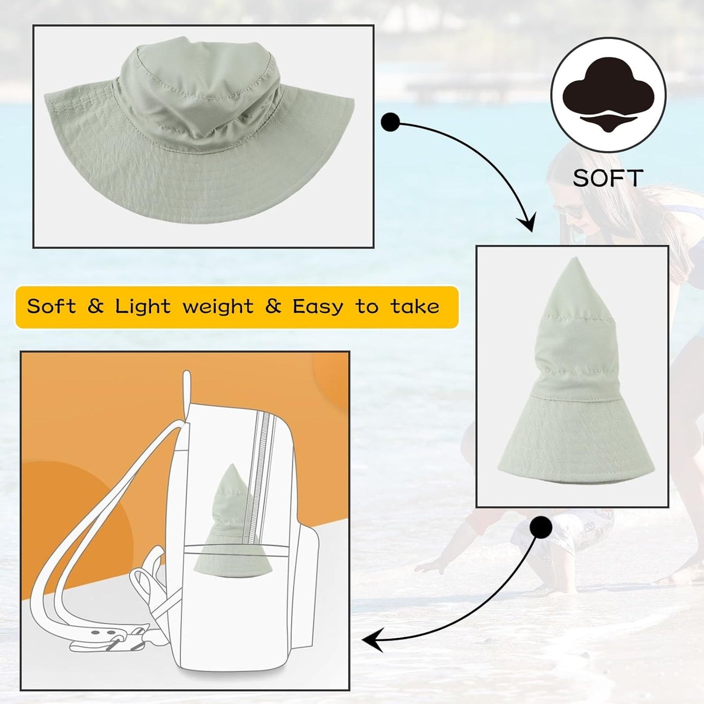 Peecabe Summer Baby Sun Hat for Boys Girls UPF 50+ Wide Brim Toddle Bucket Hat Adjustable Baby