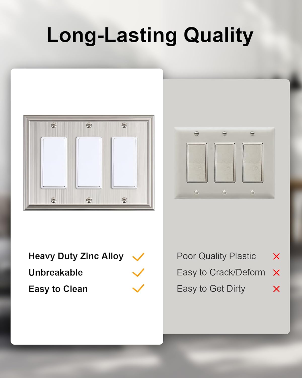 2-Pack Decorative Tripple Decorator Outlet Cover Plate, Durable Zinc Alloy Brushed Nickel Wall