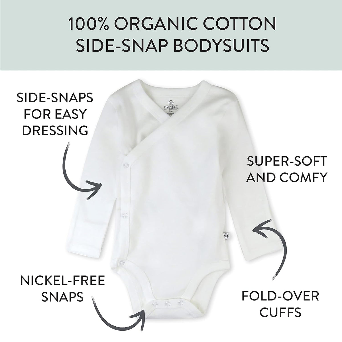HonestBaby unisex-baby 3-pack Long Sleeve Side-snap Kimono Bodysuits Organic Cotton for Infant Baby