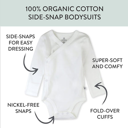 HonestBaby unisex-baby 3-pack Long Sleeve Side-snap Kimono Bodysuits Organic Cotton for Infant Baby