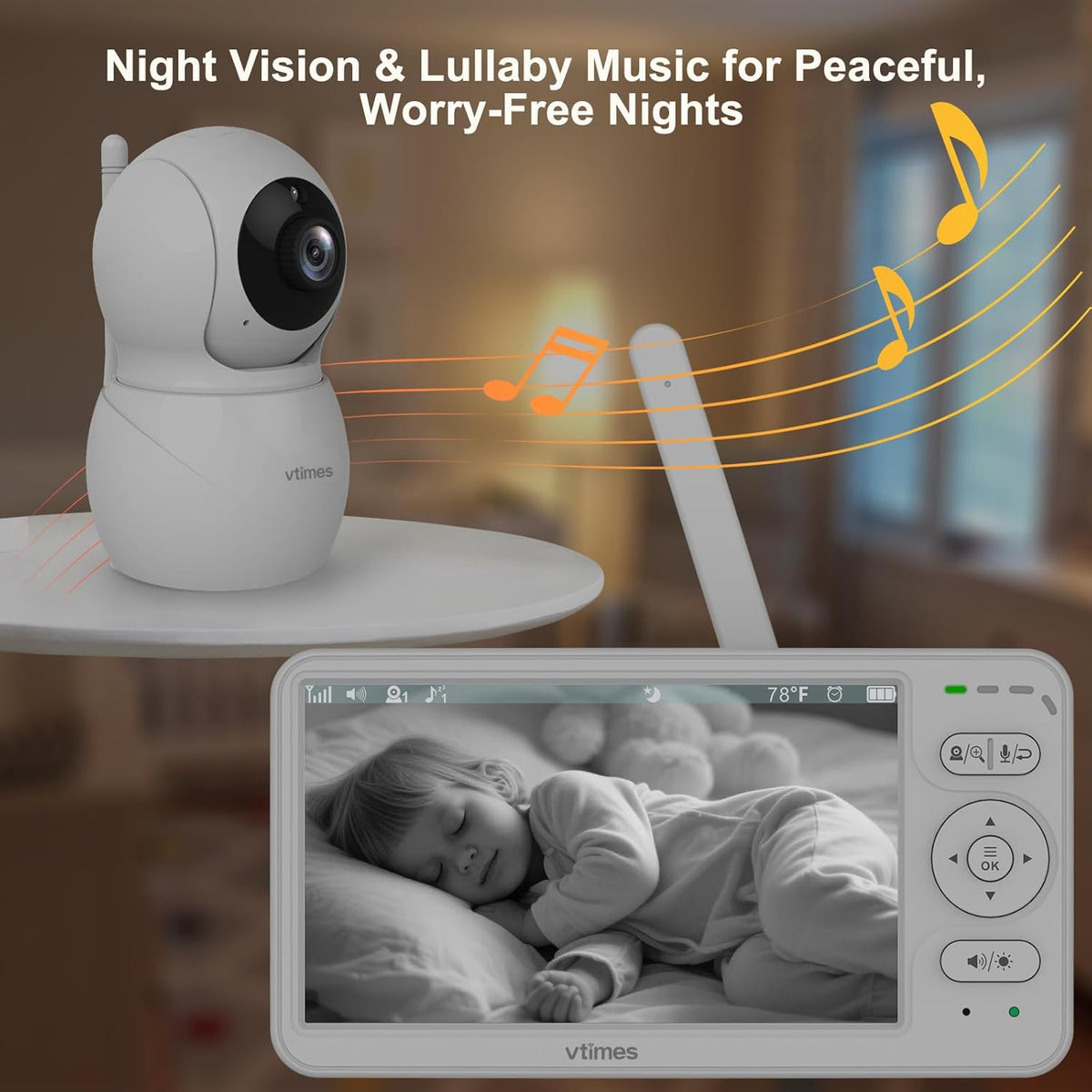 Baby Monitor with Camera and Audio, 6'' IPS Screen with 30-Hour Battery, Baby Monitor No WiFi Night