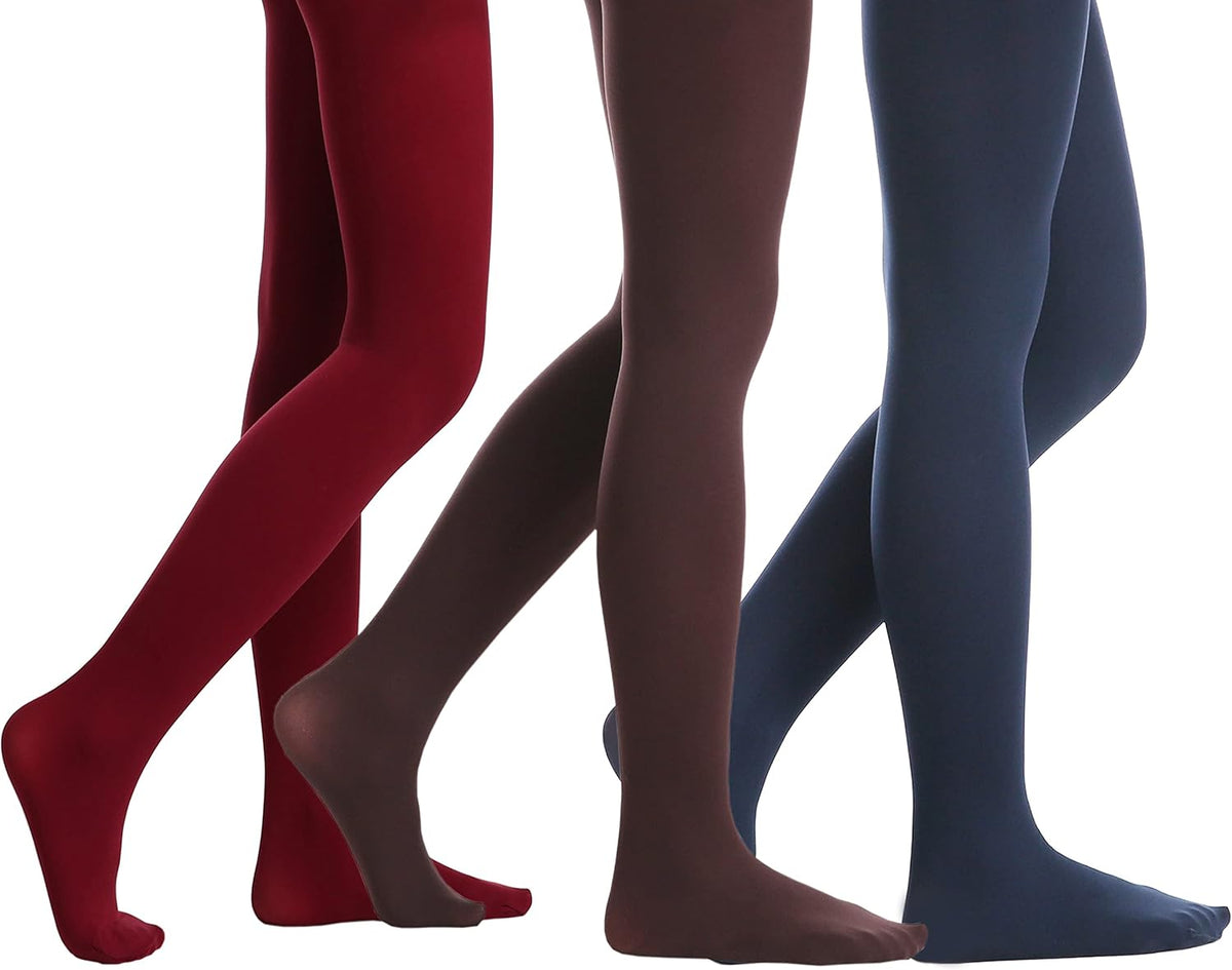 EVERSWE 3 Pairs Pack Girls Microfiber Tights Multiple Colors