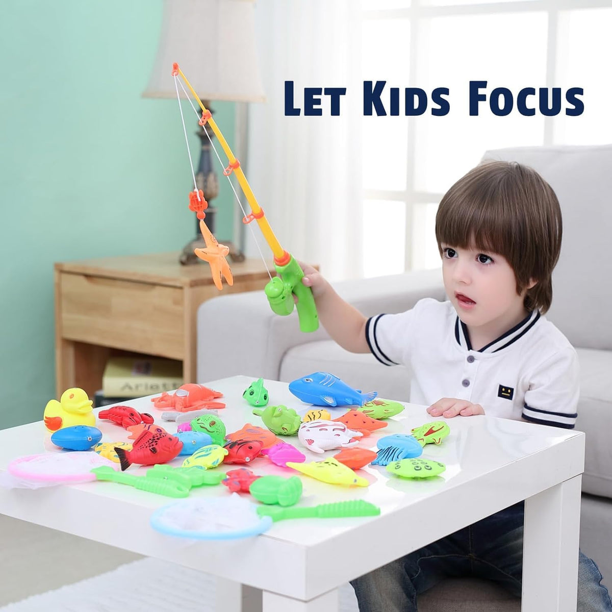 CozyBomB™ Kids Fishing Bath Toys Game | Magnetic Floating Toy Magnet Pole Rod Net, Plastic Floating
