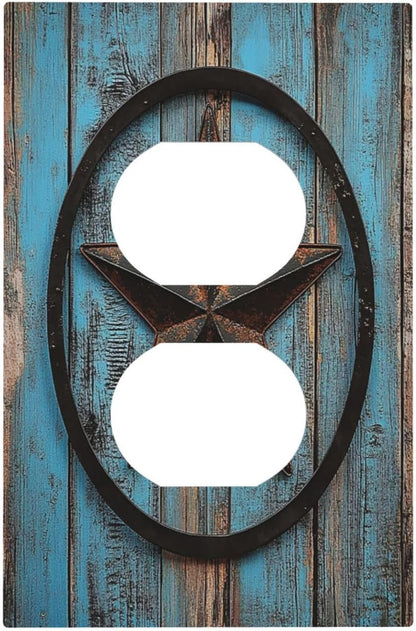 Outlet Covers Rustic Wood Country Barn Texas Star On Teal 1 Gang Duplex Light Switch Cover