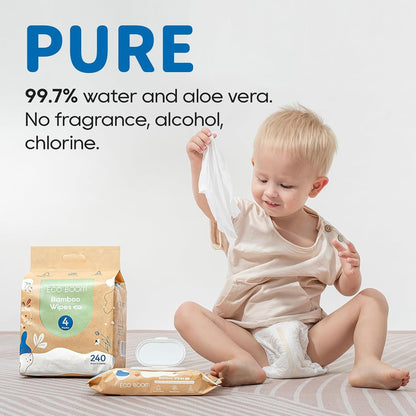 ECO BOOM bamboo Baby Wipes | natural | 100% Plant-Based & fragrance free | Unscented & safe for