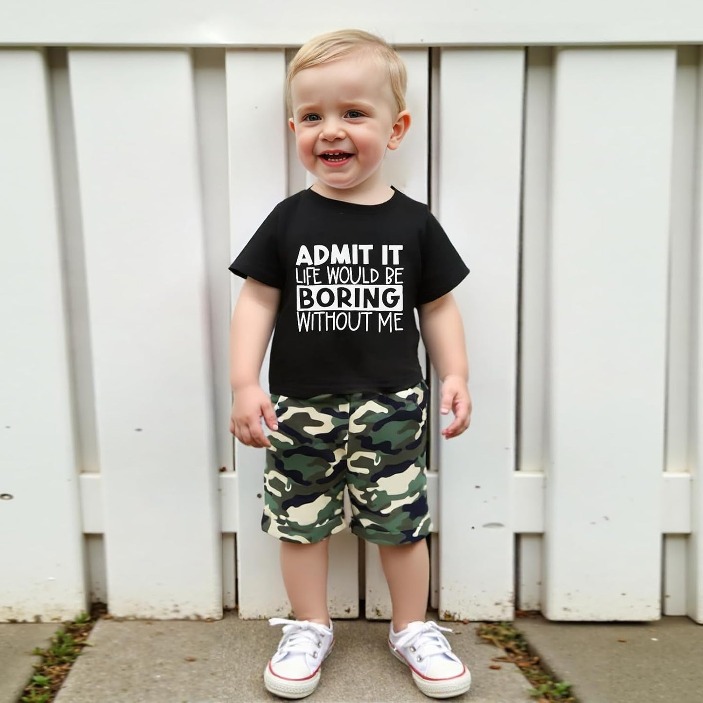 wdehow Toddler Kids Baby Boy Summer Clothes Sets 1T 2T 3T 4T 5T Letter Print Short Sleeve Tops