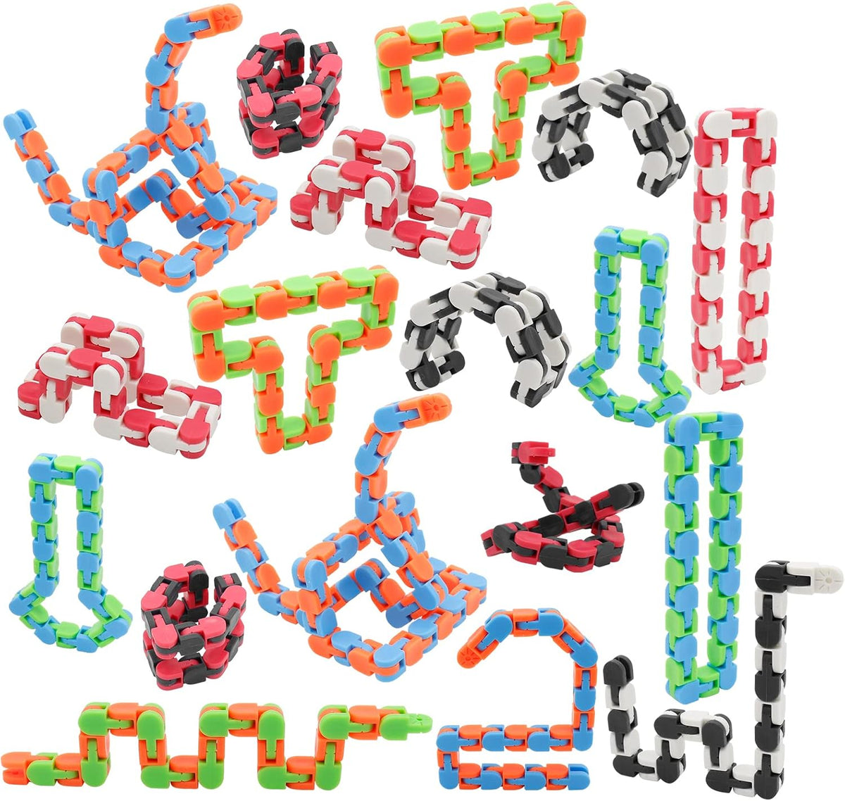 18 Pack Wacky Tracks Snap and Click Fidget Toys Finger Sensory Toys, 24 Links Snake Puzzles for