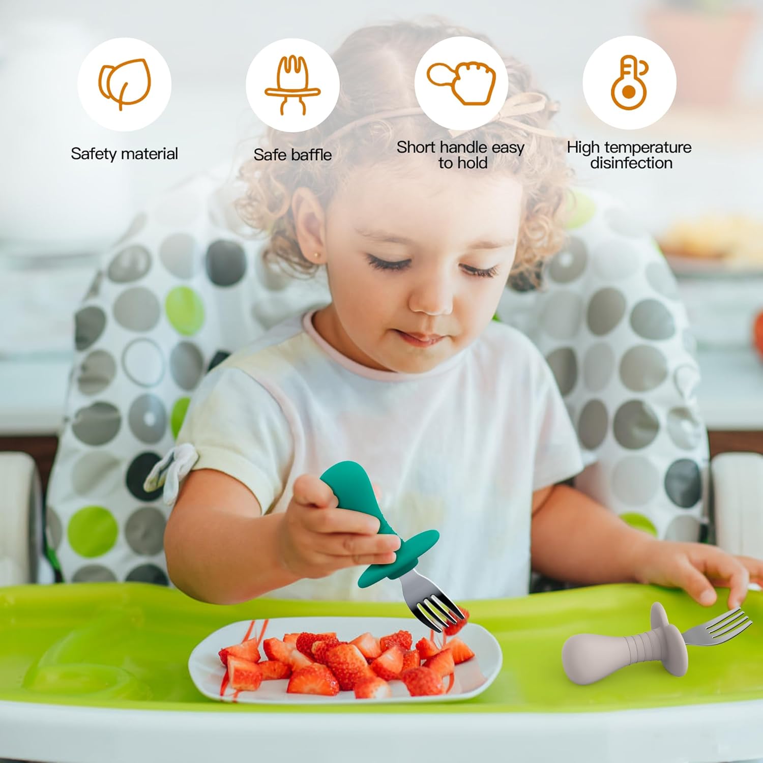 2 Pcs Baby Forks Toddler Forks for Self Feeding, Kids Forks with Silicone Round Handle, Stainless