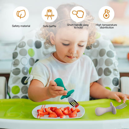 2 Pcs Baby Forks Toddler Forks for Self Feeding, Kids Forks with Silicone Round Handle, Stainless