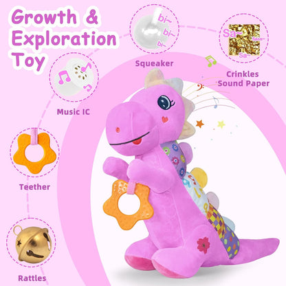 Baby Dino Plush Soft Stuffed Animal Toy for 0-3-6-12+ Months,Infant Musical Toy with
