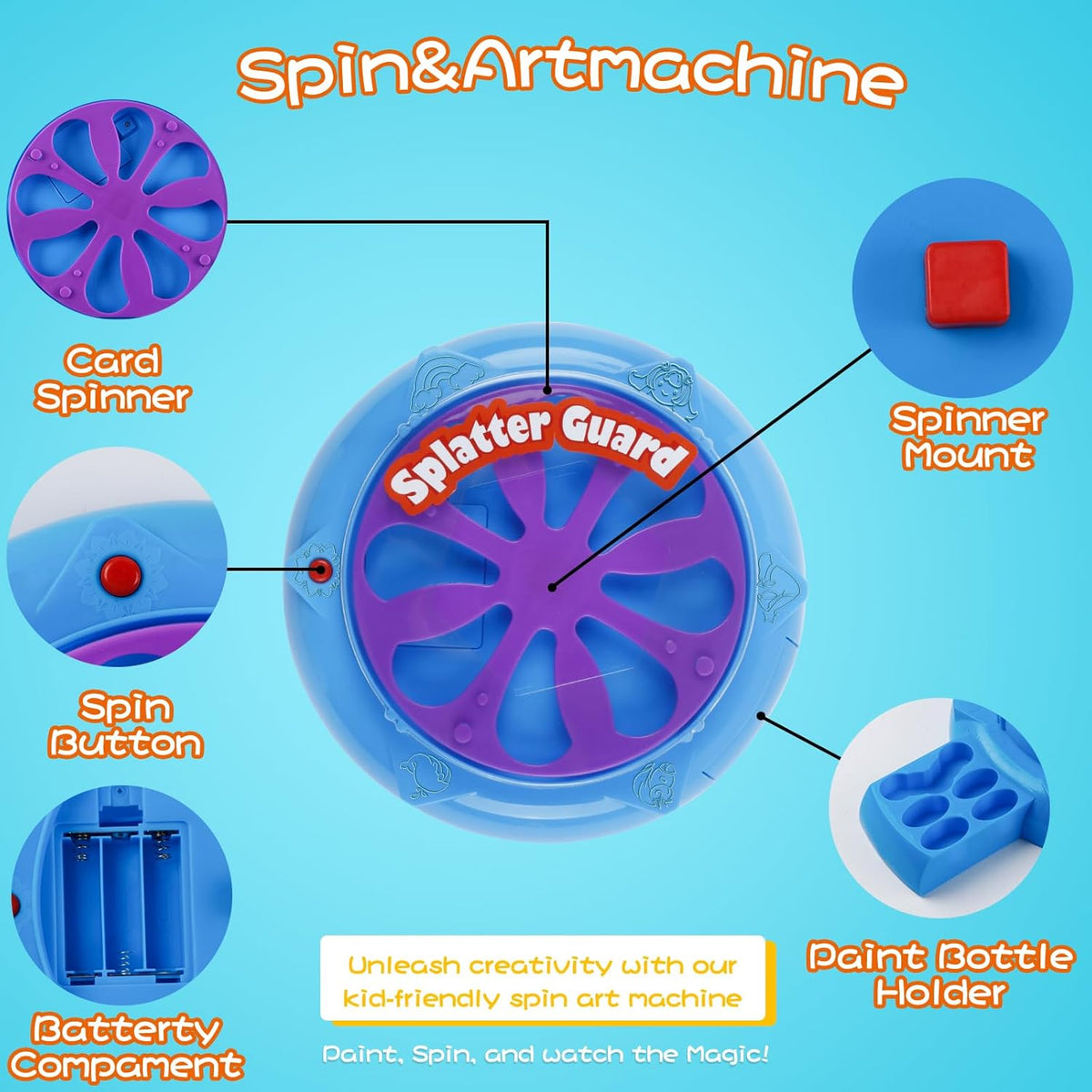 Wings Giant Paint Spin Art Machine Kit for Kids, Paint Spinner with Splatter Guard, Thicker