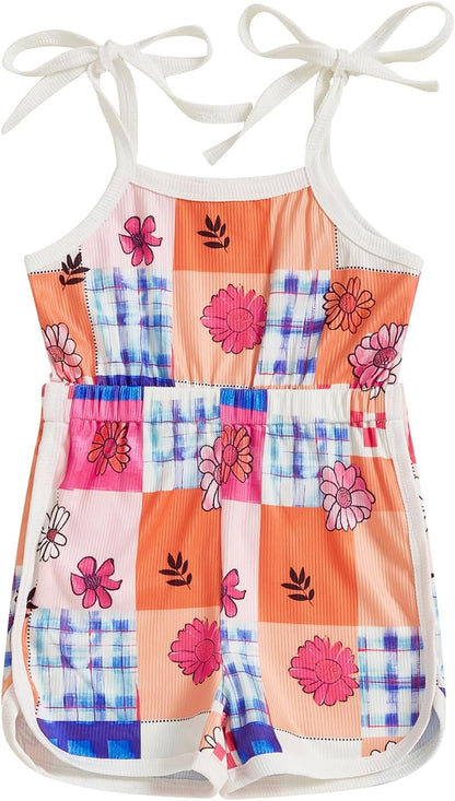 WZTYYDS Toddler Baby Girl Summer Clothes Floral Romper Tie-Up Strap Halter Jumpsuit Infant Summer