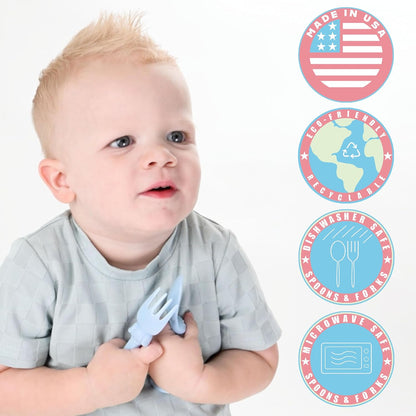 Made in USA Spoon la la Toddler Utensils Set - 2 Pack (1 Spoon & 1 Fork for Kids) - Self-Standing