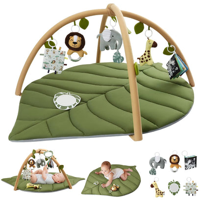 Blissful Diary Baby Play Gym & Activity Mat, Oversize Leaf Shaped Baby Play Mat w 6 Detachable