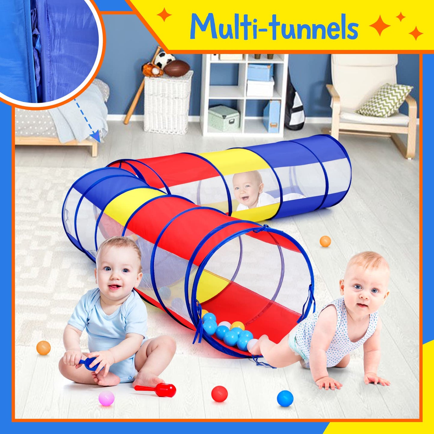 Kids Play Tunnel for Toddlers, Pop Up Crawl Through Tunnel Play Tent for Baby Infant Children or