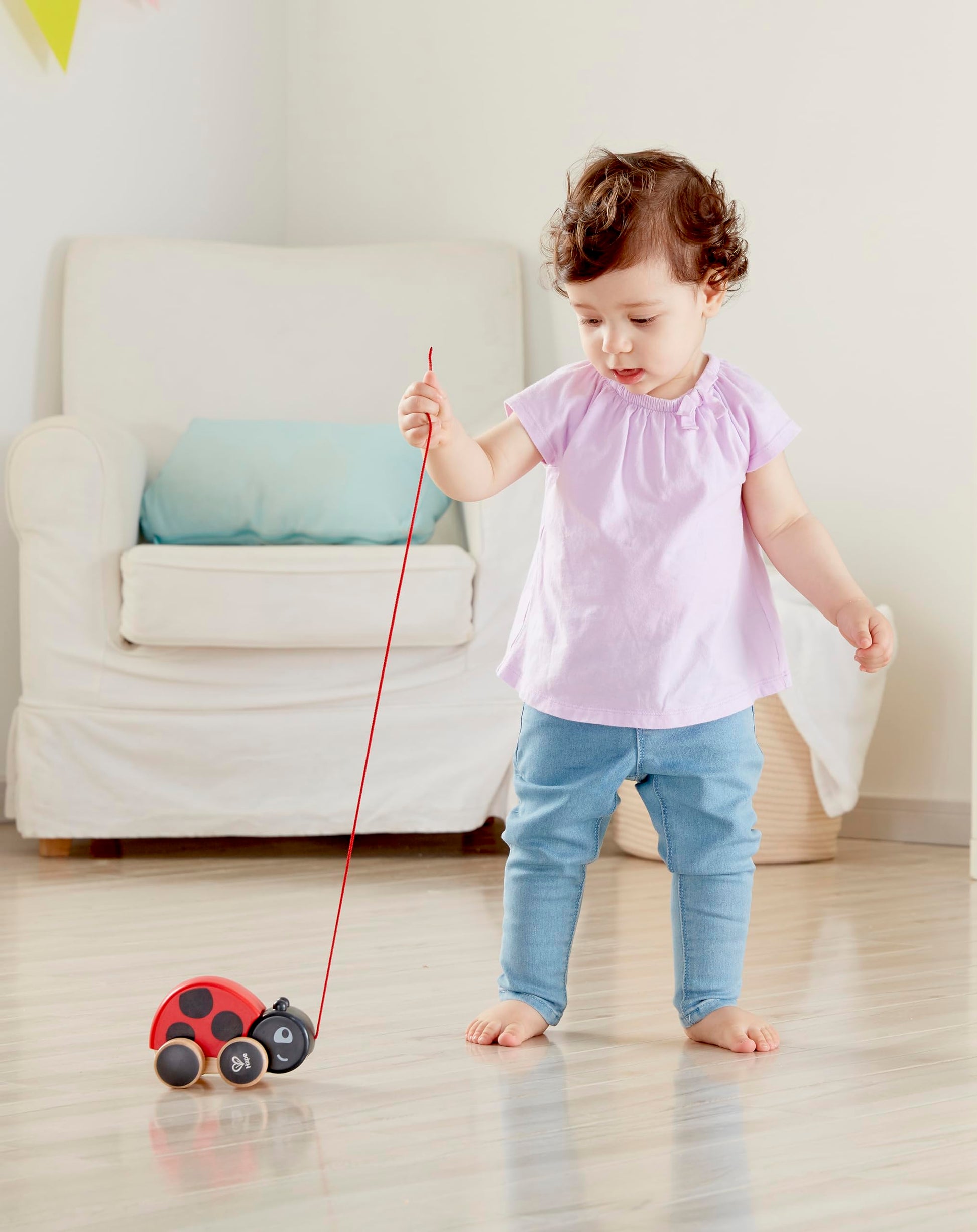 Hape Ladybug Pull-Along | Easy Pull Flapping Wooden Toddler Toy, Multi-Color