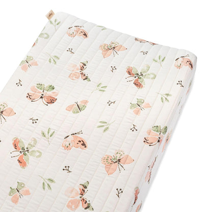 Crane Baby Woodland Quilted Changing Pad Cover Cotton Sateen, Secure Elastic Fit, Pink Boho Rainbow