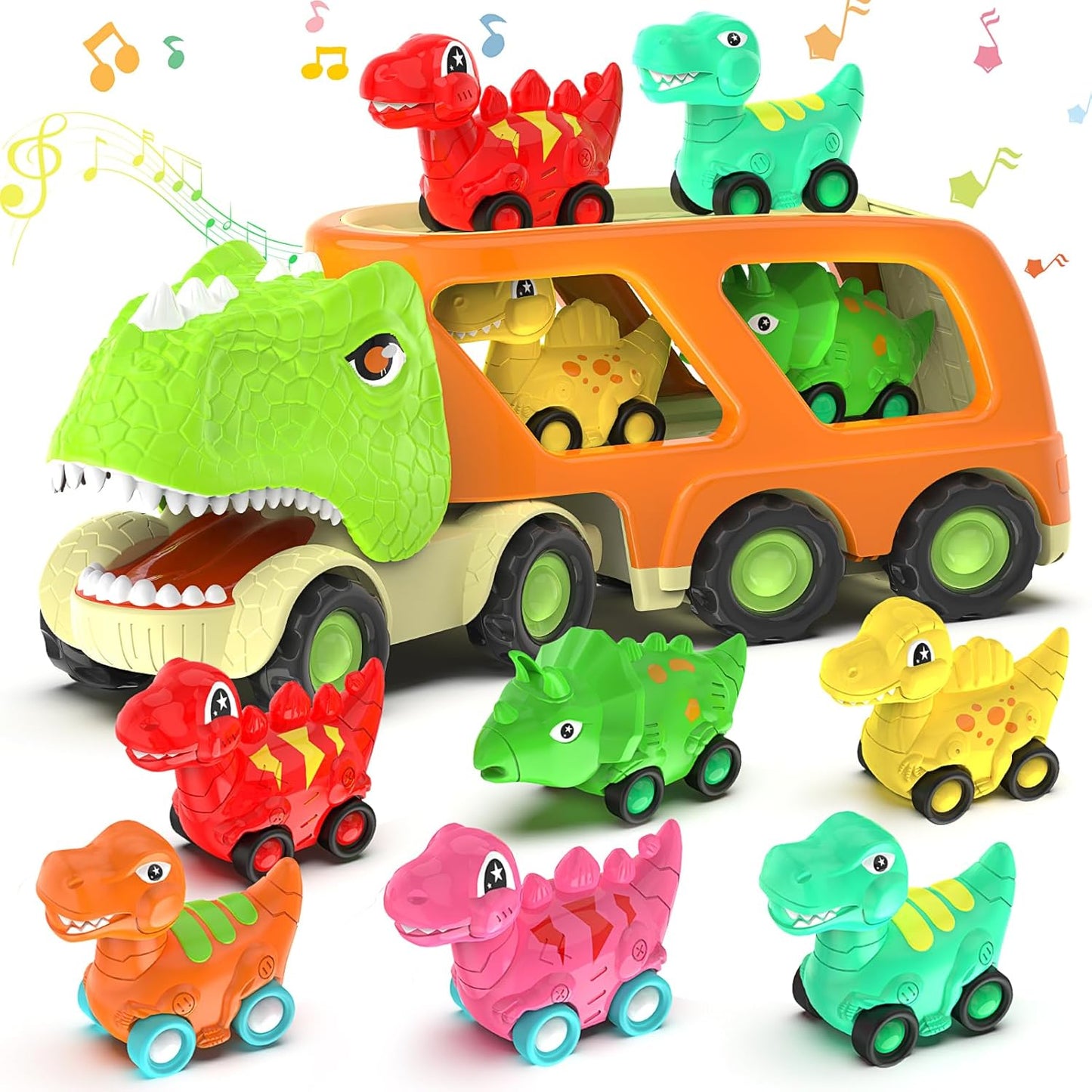 Veslier Dinosaur Toys for Kids 2-4 3-5 with 6 Dinosaur Car Vehicles, Dino Transport Carrier Truck