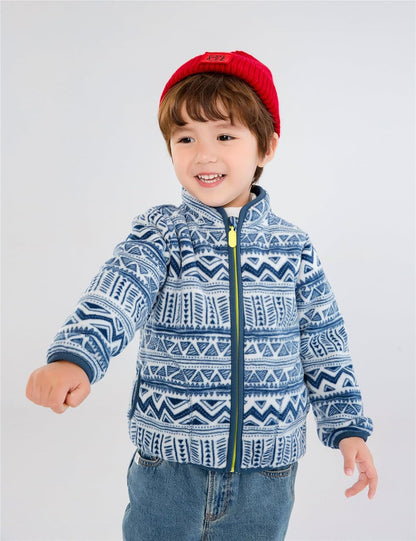 Kids Printed Polar Fleece Jacket Toddler Baby Boys Girls Autumn Winter Warm Sherpa Lining Outerwear