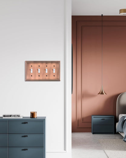 2-Pack Quad Toggle Light Switch Cover Plate, 4 Gang Metal Switch Plate Covers, Antique Copper