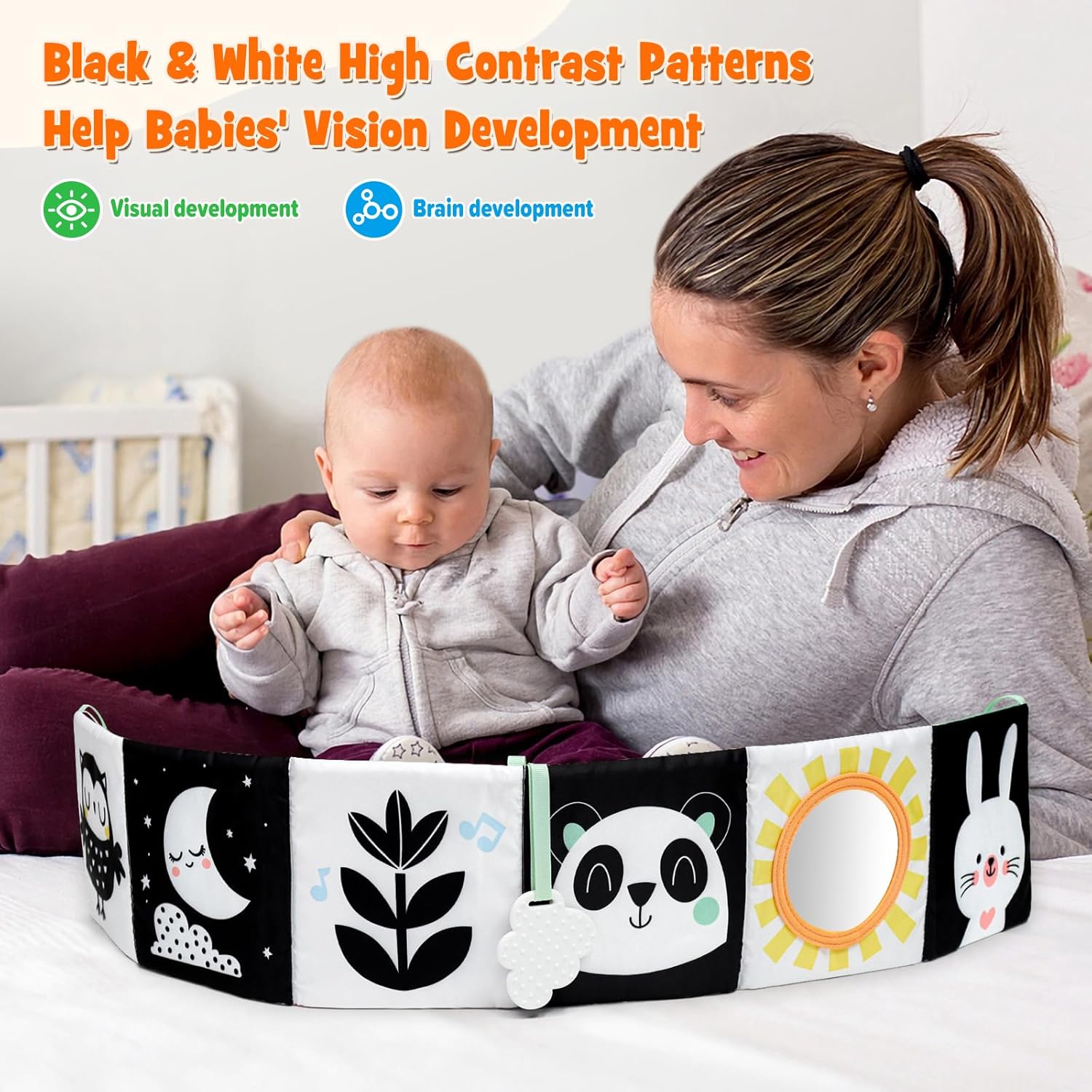 OKOOKO Black and White Baby Book, High Contrast Toy, 0-6 Months Baby Soft Book Tummy Time