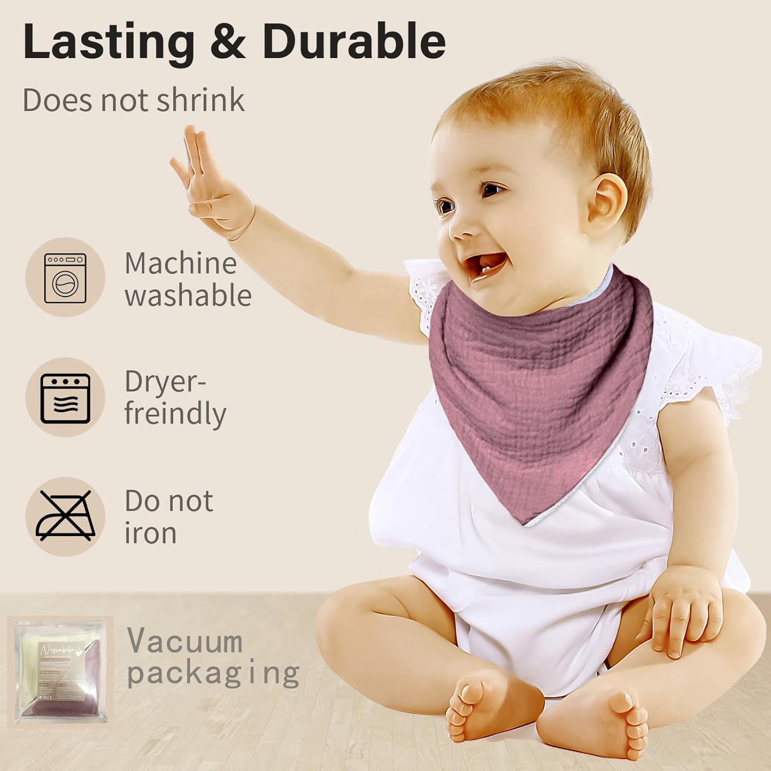 Muslin Baby Bibs,Soft Triangular Baby Bandana Drool Bibs for Baby Boy Girl,Solid Colors Bib for
