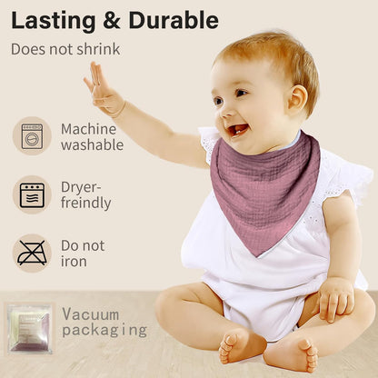 Muslin Baby Bibs,Soft Triangular Baby Bandana Drool Bibs for Baby Boy Girl,Solid Colors Bib for